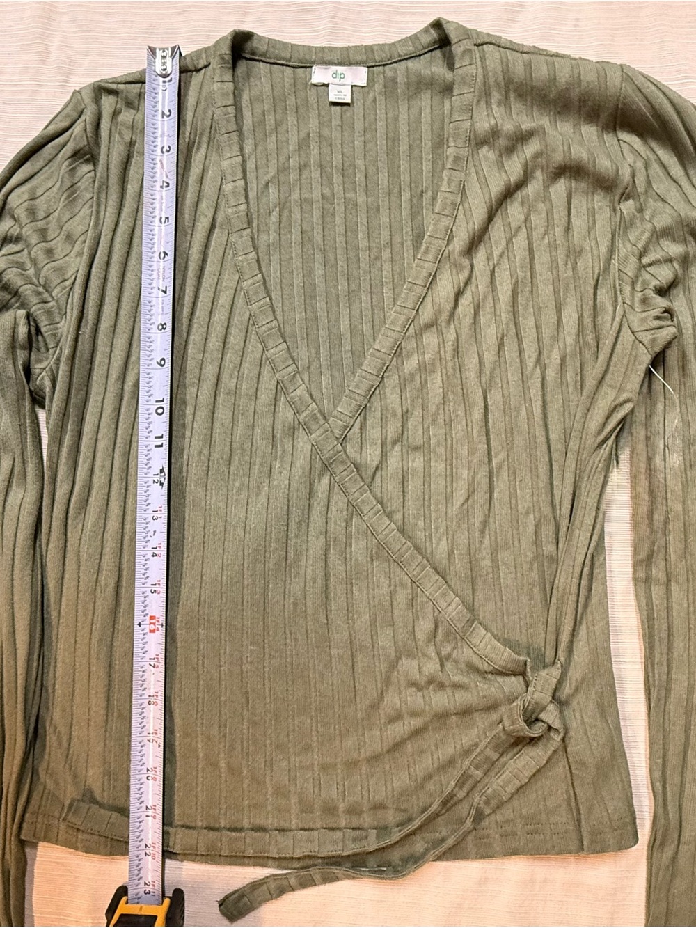 dip Olive Green Wrap Style  Ribbed Women's Top - Picture 11 of 14